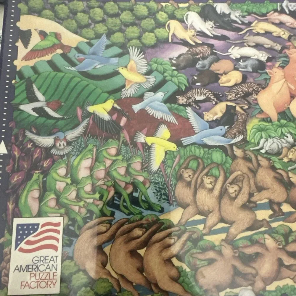 1994 The Moving Puzzle Garden Hideaway 294 Pieces Cats Pigs Frogs Birds Sealed